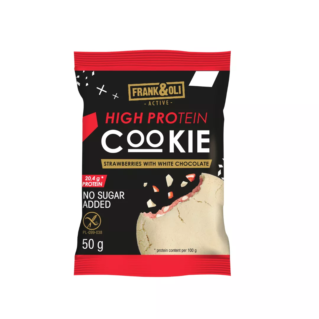 Brezglutenski proteinski piškot - jagoda z belo čokolado 50 g